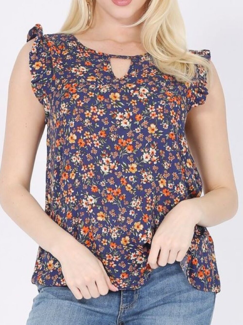Ditsy Floral Top with Ruffle Detail. Showroom Sample. Small. NWOT.